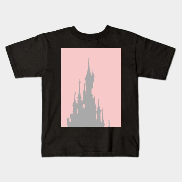 Magic Castle Silhouette Paris Millennial Pink Grey 2 Kids T-Shirt by FandomTrading